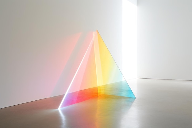 Photo light refracted through a prism creating a spectrum on a white wall