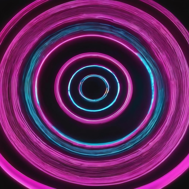 Light rings pink and blue magenta and turquoise with reflections on the floor black background movin