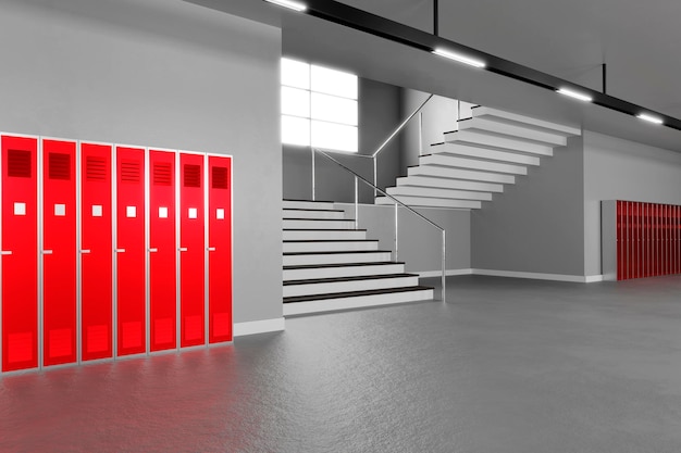 Light school hallway interior with copyspace 3d render