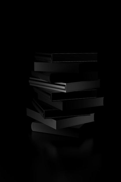 Light and shadow of books stack in the darkness. 3D rendering.