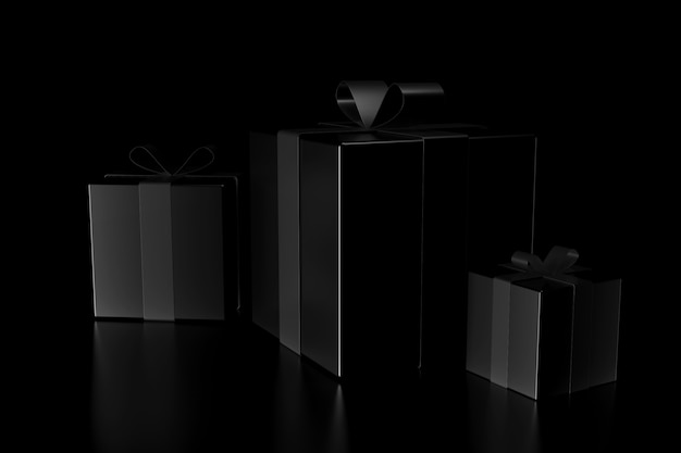 Photo light and shadow of gift box in the darkness