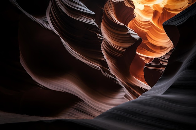 A light shines on a wall in a canyon.