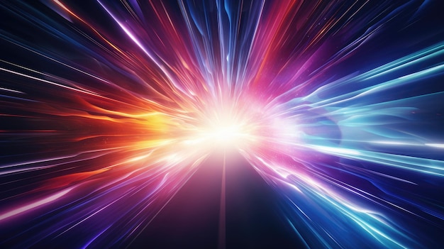 Light speed hyperspace space warp background colorful streaks of light gathering towards the event h