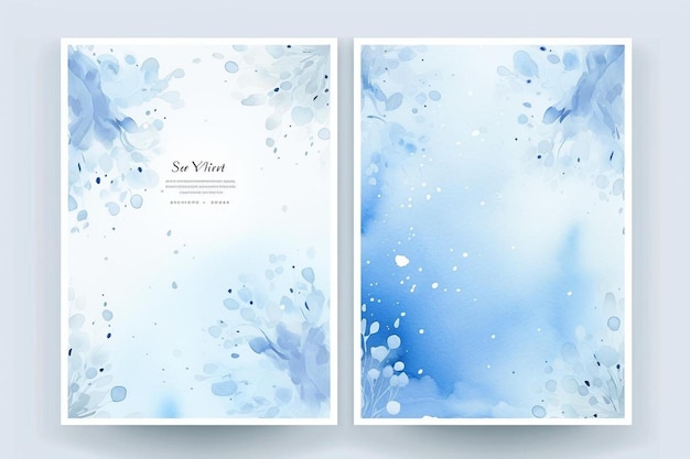 Photo light spring blue watercolor wet wash splash invitation card background template collection