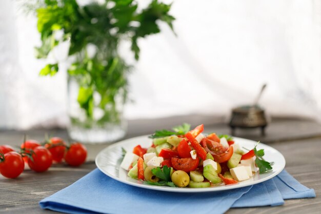 light spring salad on the table