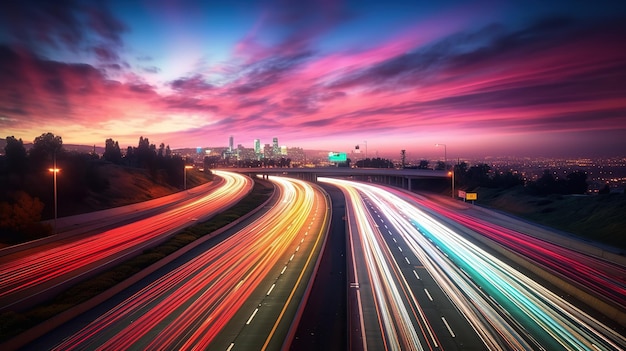 Light streaks during rush hour on a freewayGenerative AI