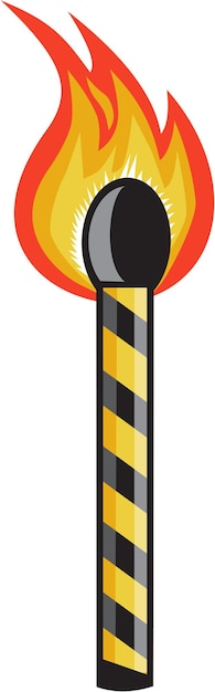 Light Striped Match Stick On Fire Retro