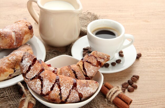 Light tasty breakfast on wooden table