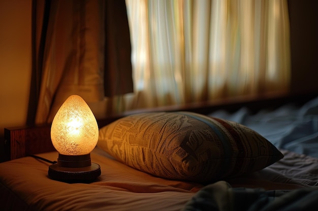 A light that is on top of a bed