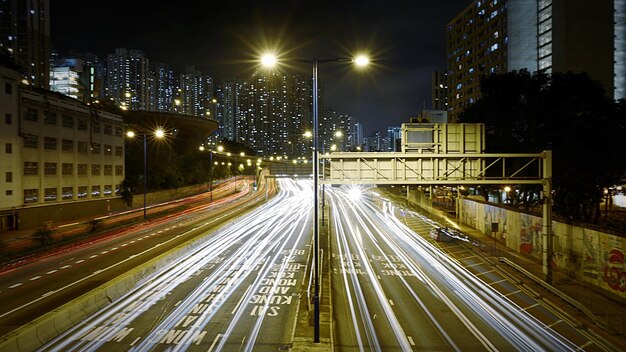 Photo light trail on highway in city