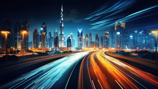 Photo light trails on city highway