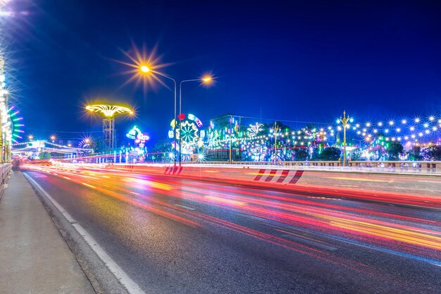 Light trails on city street at night