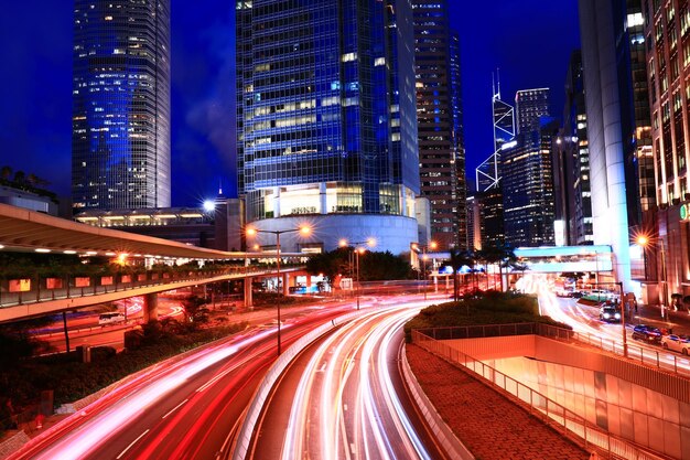 Light trails on city street at night