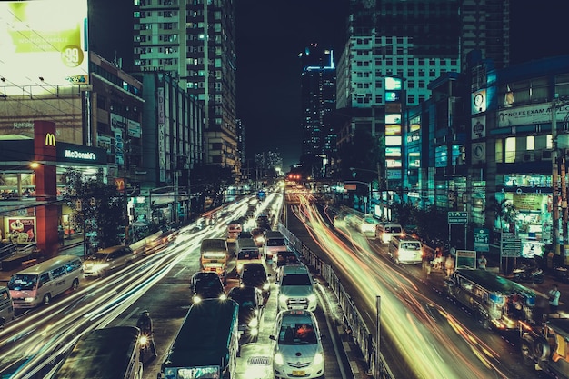 Light trails on city street at night