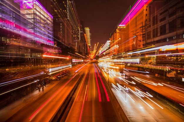 Light trails on city street at night