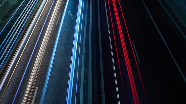 Light trails from above on a route round trip