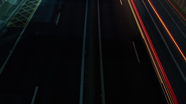 Light trails from above on a route round trip