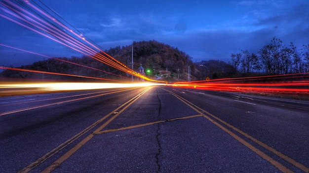 Photo light trails on highway at night