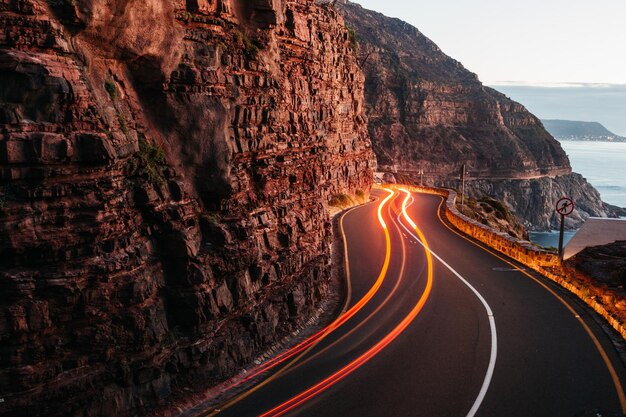 Photo light trails on mountain road