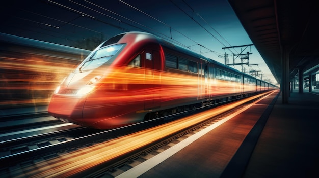 Light trails at night with train