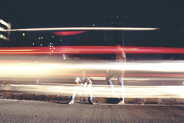 写真 夜の道路のライト・トレイル