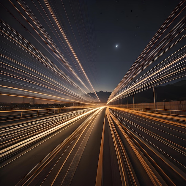 Photo the light trails on the road in the city at night time generative ai