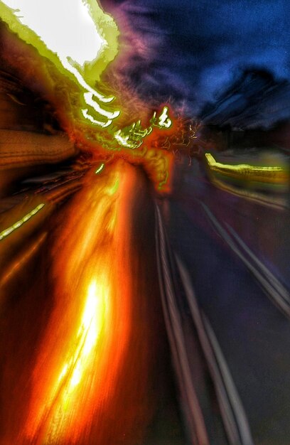 Light trails on road at night