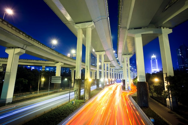 Photo light trails on road at night