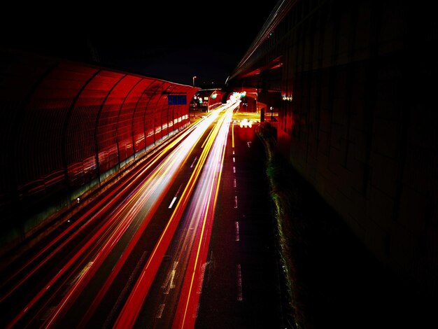 Light trails on road at night