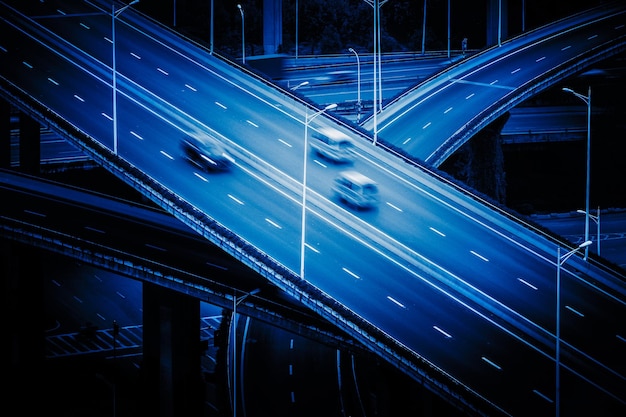 Photo light trails on road at night