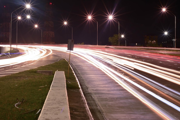 Photo light trails on street at night