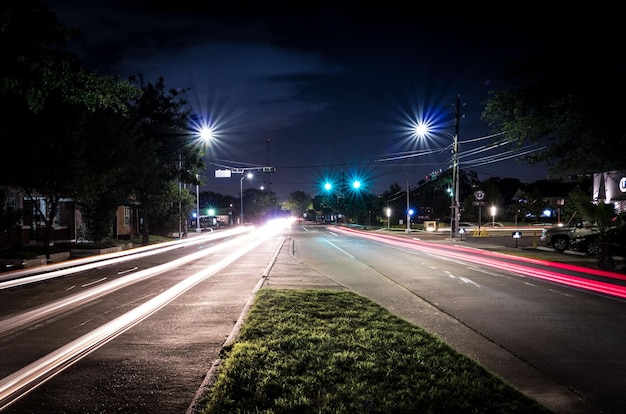 light trails on street at night