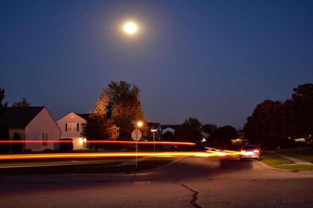 Photo light trails on street at night