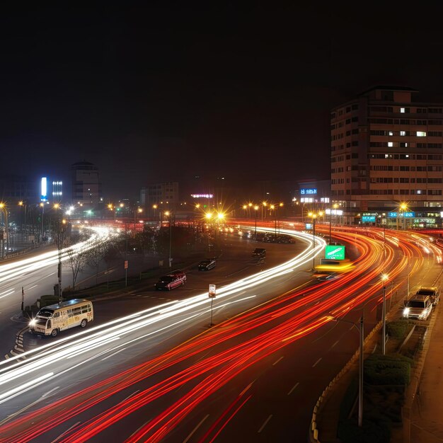 Photo light trails on the street at night