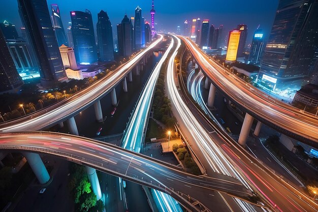 Photo the light trails on the street in shanghai china