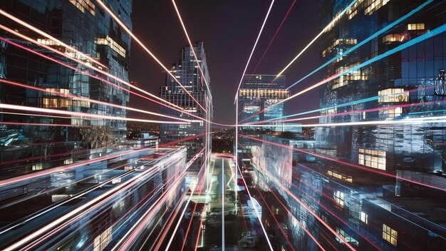 Light trails throught modern buildings