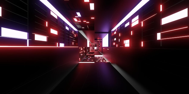 빛 터널 기술 복도 현대 미래 공상 과학 배경 3d 그림