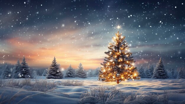 light winter background christmas tree snow