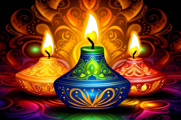 light with colourful oil lamp Diwali background illustration