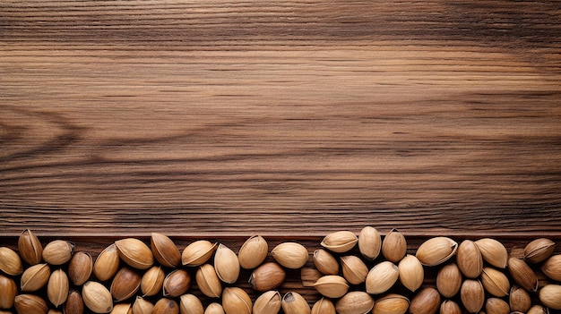 Light wooden texture background with Frame scattered Various Nuts