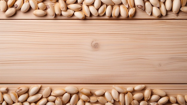 Light wooden texture background with Frame scattered Various Nuts