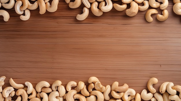 Light wooden texture background with Frame scattered Various Nuts