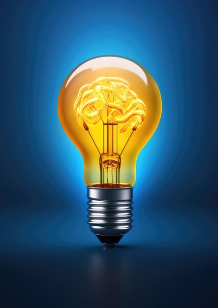 Light yellow bulb with a lot of ideas brainstorming brain good memory shape generative ai