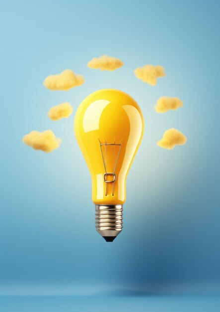 Light yellow bulb with a lot of ideas brainstorming concept rocket shape Generative Ai