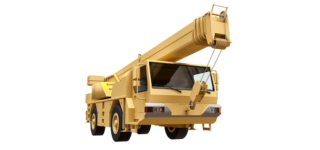 Light yellow mobile crane. Three-dimensional illustration. 3d rendering.