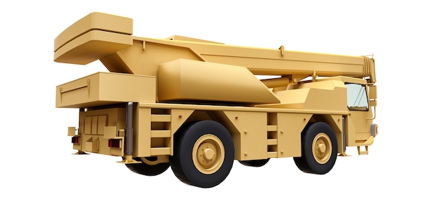 Light yellow mobile crane. Three-dimensional illustration. 3d rendering.