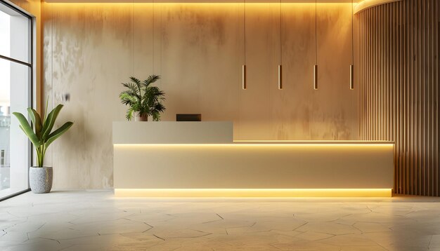 写真 light yellow reception desk in modern office for business card design