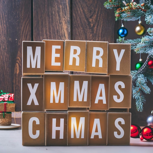 Lightbox met tekst prettige kerstdagen en gelukkig nieuwjaar en kerstdecor