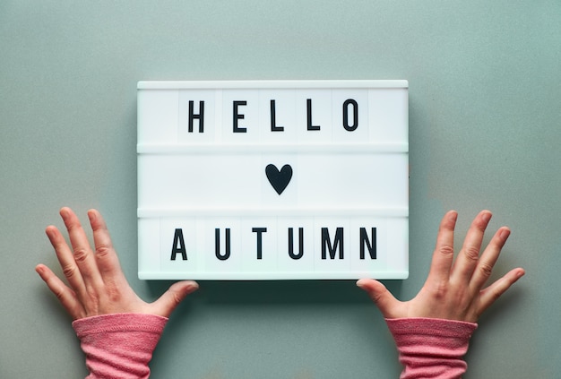 Lightbox with text Hello Autumn and heart sign