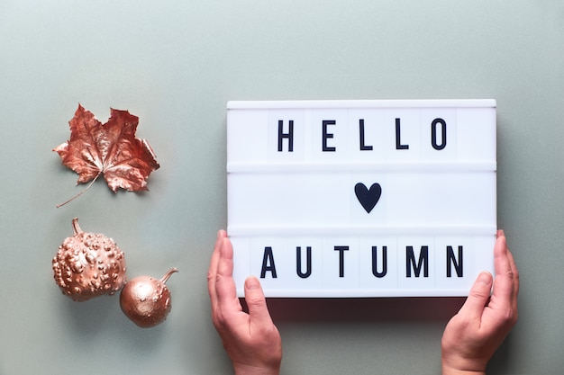 Lightbox with text Hello Autumn